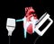 Defibrillator and heart on a black background.