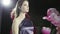 Defile attractive girl slow motion colorful dress on catwalk model show vogue 4K