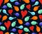 Deflated balloons seamless pattern on blue background. Bright inflatable balloons of various shapes and colors. Festive