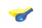 Deflated rubber yellow end blue balloon