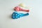 Deflated sort color red blue white white dots rubber balloon i