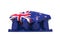 Deflating inflatable bank or government building with printed flag of New Zealand. Economic or political crisis related