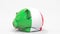 Deflating inflatable piggy bank with flag of Italy. Italian financial crisis related conceptual 3D rendering