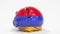 Deflating inflatable piggy bank with printed flag of Armenia. Armenian financial crisis related conceptual 3D rendering