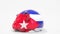 Deflating inflatable piggy bank with printed flag of Cuba. Cuban financial crisis related conceptual 3D rendering