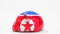 Deflating inflatable piggy bank with printed flag of North Korea. Crisis related conceptual 3D rendering