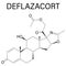 Deflazacort glucocorticoid drug molecule. Skeletal formula. Chemical structure