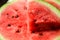 Defocus bright watermelon. Close-up of fresh slice red watermelon. Slices of water melon. Ukraine, Kherson. Top view