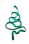 Defocus closeup Christmas tree made of green ribbon on white bac