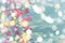 Defocus Festive confetti background heart candy color saturated.