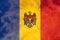 Defocus protest in Moldova. Moldova flag painted on fire flame background. Strength, Power, Protest concept. Russia war