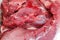 Defocus texture or background of tasty fresh meat of big, pork. Red beef meat close up texture. Meat food background