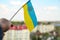 Defocus Ukraine flag. Large national symbol fluttering in blue sky. Support and help Ukraine, Independence Constitution