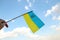 Defocus Ukraine flag. Large national symbol fluttering in blue sky. Support and help Ukraine, Independence Constitution