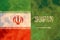 Defocus war between Iran and Saudi Arabia. National flag of iran and saudi arabia. Concept of a Conflict between Saudi
