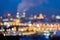 Defocused abstract image. Bokeh effect. Golden lights of the big city. Night city landscape, lights and Windows of houses