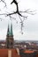 Defocused aerial view of Nuremberg city with the towers of Lorenzkirche, Germany