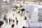 Defocused airport hall with walking travelers.Travel concept