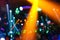 Defocused background with abstract bokeh of laser show in disco club