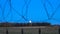 Defocused Barbed wire over abstract full moon sky background. Border with barbed wire of prison during night time with moon