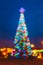 Defocused Blue Bokeh Background Effect. Design Backdrop. New Year Boke Lights