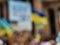 Defocused blurry scene of Peaceful gathering and rally demonstration from the Ukrainian Community in Brisbane