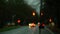 Defocused blurry street night traffic lights, view from inside the car