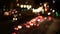 Defocused car lights in city at night