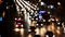 Defocused cars city traffic on street at night, blurred lights bokeh traces from cars on road