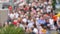 Defocused crowd of people, road intersection crosswalk on The Strip of Las Vegas, USA. Anonymous blurred pedestrians on