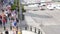 Defocused crowd of people, road intersection crosswalk on The Strip of Las Vegas, USA. Anonymous blurred pedestrians on walkway in