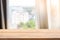 Defocused curtain window and stationery box with sunlight