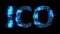 Defocused glitch electrical light cybernetical blue text ICO, isolated - object 3D illustration