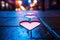 Defocused glowing pink hearts on asphalt street - generative AI