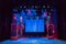 Defocused image. Scenery, led screen and lighting equipment on the stage