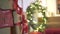 Defocused marvelous view on wrapped Christmas gifts presents pile in New Year tree in decorated festive atmosphere room