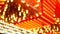 Defocused old fasioned electric lamps glowing at night. Abstract close up of blurred retro casino decoration shimmering