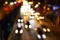 Defocused photo of night traffic lights