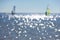 Defocused seascape with windsurfers on sea surface