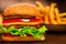 Defocused shot of hamburger, classic fast food item