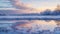 Defocused Thick layers of ice on the ground reflect the muted colors of the winter sky creating a serene and tranquil