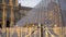 Defocused view of the glass pyramid, which is located in the yard of the Louvre