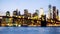 Defocused view of the New York skyline from Brooklyn Bridge