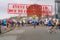 Defocused view of sport contestants for marathon race. Sports event cancelled due to coronavirus