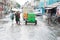 Defocussed view of flash flood at Indian city street