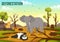 Deforestation Illustration with Tree in the Felled Forest and Burning Into Pollution Causing the Extinction of Animals in Cartoon