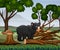 Deforestation scene with bear and timber illustration