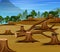 Deforestation scene with chopped woods illustration