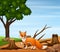 Deforestation scene with a fox illustration