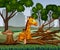 Deforestation scene with giraffe in drought